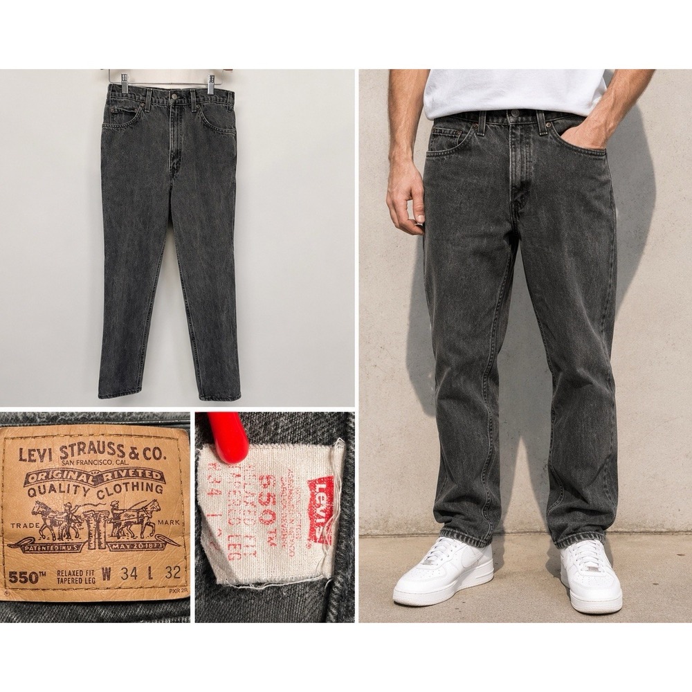 Levi Strauss Size34 (1996) 550 Washed Black Vintage Denim‎ Jeans Orange Tab